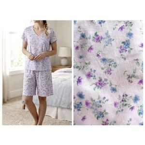 LAURA ASHLEY WOMEN COTTON BLEND PAJAMA SHORTS SET 1X SPRING FLORAL SUPER SOFT